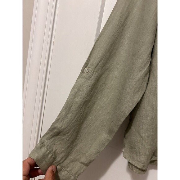 Isaac Mizrahi Women’s Large Linen Button Down Long Sleeve Casual Shirt Green - Picture 3 of 5